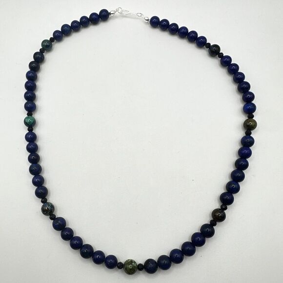 Stunning 20" lapis lazuli, azurite, and goldstone necklace with 925 hardware! - Picture 12 of 14